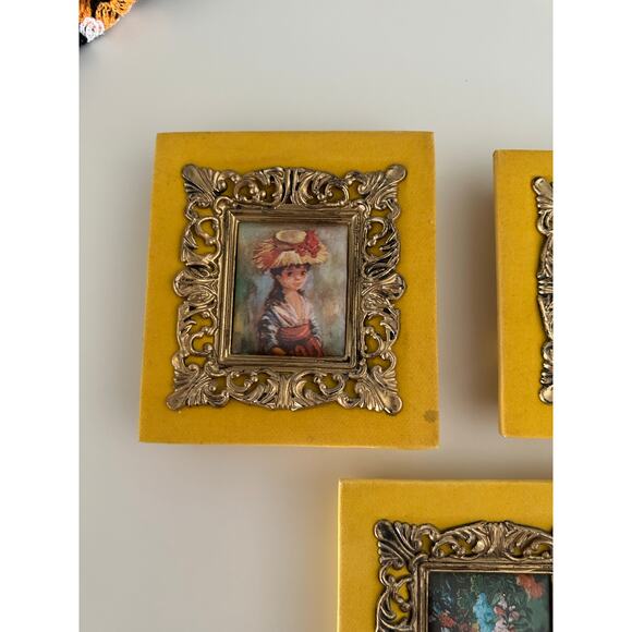 Vintage Velvet Artwork Set/3 romantic impressionist paintings unique 70s baroque - Picture 8 of 11